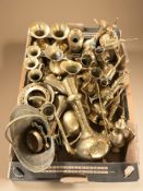 Brass wares to include eastern coffee pots, vases, jugs, basket, etc.