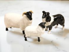A Beswick sheep, together with a ewe and a border collie.
