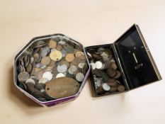 Two tins of assorted British coins and tokens