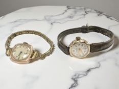 Two early 20th century 9ct yellow gold cased lady's wristwatches (2)