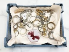 A group of costume jewellery, silver chain,