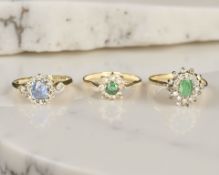 A 9ct gold blue spinel and diamond cluster ring, size L,