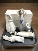 A Nao figure of a bride with associated Nao box and four various Lladro figures.