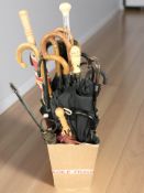 A collection of various vintage umbrellas.