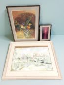 J West (20th Century) : Still life of flowers in a vase, oil on paper, 64 cm x 43 cm,