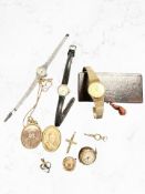 A small quantity of jewellery including a lady's gold plated Seiko wristwatch, other wristwatches,