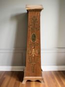 An Edwardian satinwood and polychrome painted plant stand (as found)