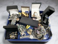 Assorted costume jewellery, lady's and gent's wristwatches, cuff links,