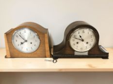 An Art Deco Enfield oak cased mantel clock with key, height 22 cm,