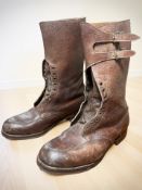 A pair of WWII period leather Army dispatch rider boots, marked internally Barratts 1945 10 L,