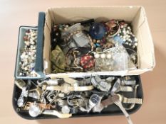 A large quantity of costume jewellery, bead necklaces, earrings,