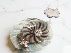A group of art glass items to include two swirl pattern dishes, a scent bottle,