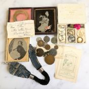 An interesting group of Victorian Daguerreotypes, coins, a miser's purse,