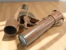 A brass and leather telescope by 'Broadhurst, Clarkson & Co. Limited, 63 Farringdon Road, London, E.