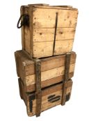 Three vintage pine crates,