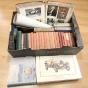A collection of antiquarian volumes, mainly John Buchan and Sir Walter Scott, rolled map,