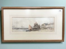 Paul Marny (French/British 1829-1914): Saint-Valery-en-Caux, watercolour, signed, 16 cm x 44 cm,
