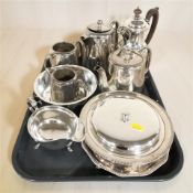A group of EPNS items including a four piece tea service, a further Lindisfarne pattern coffee pot,