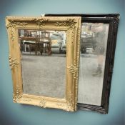An antique gilt overmantel mirror with repainted finish, 87 cm x 68 cm,