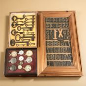 A glazed pine montage of printing press wooden letters, 52 cm x 33 cm,