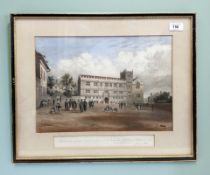 Frederick Mackenzie (1787 - 1854) : Shrewsbury School, tinted lithograph with hand colouring,
