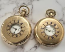 Two gold plated half hunter pocket watches including a Waltham CONDITION REPORT: