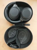 A pair of Sony headphones in travel case