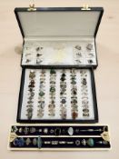 Approximately 113 silver rings including many gem-set examples, tanzanite, opal, lapis lazuli,