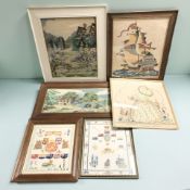 A group of early 20th century needlework embroideries, one commemorating the 1937 coronation.