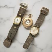 An Elgin gold plated open face pocket watch, dust cover engraved 'Presented to N.