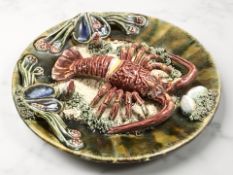 A Palissy style Majolica lobster dish, diameter 24 cm.