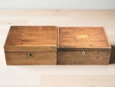 A 19th century walnut writing box and a further inlaid mahogany sewing box, width 30 cm.