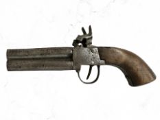 A 19th century double-barrelled over-under percussion cap pistol