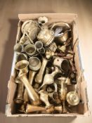 Brass wares to include various bells, Indian engraved brass vases, eastern coffee pots, etc.