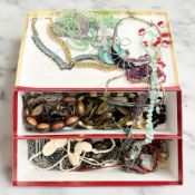 A collection of costume necklaces including glass bead examples,