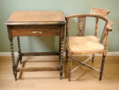An early 20th century barley twist single drawer table,