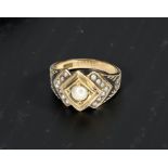 An antique 15ct gold pearl and enamel memorial ring, size N½. CONDITION REPORT: 4.