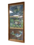 Continental School : Abstract birds, pastel, each 23 cm x 31 cm, framed as three.