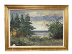 Continental School : Sand dunes view towards sea, oil on canvas,