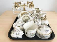 A group of Aynsley Wild Tudor porcelain including a telephone, two mantel time pieces, atomizer,