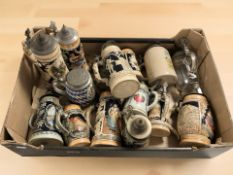 A group of Continental pottery steins etc (1 box)