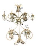 Two contemporary gilt metal chandeliers with crystal droplets,