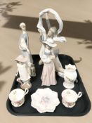 A large Nao figure - Dancer, and two further Nao girl figures, Lladro goose,