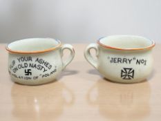 Two novelty Fieldings propaganda pots depicting caricatures of Hitler,