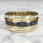 An 18ct gold sapphire diamond half eternity ring, size L CONDITION REPORT: 6.