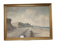 V Johansen : View across a beach, oil on canvas,
