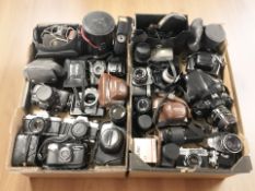 Vintage cameras including Pentax, Nikon, Mamiya, Praktica,