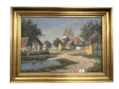 C Balmen : Rural village with pond, oil on canvas,