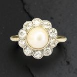 A fine antique 18ct yellow gold pearl and diamond cluster ring,