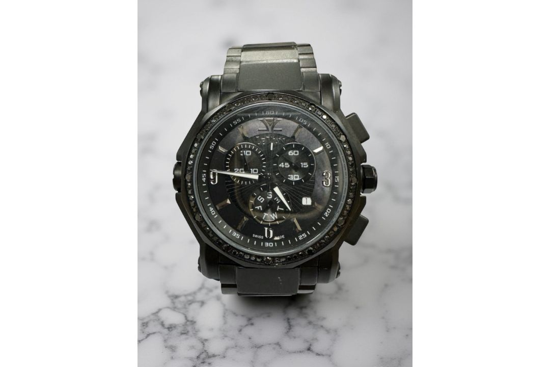 A gent's stainless steel and black diamond Le Vian quartz chronograph calendar wristwatch,